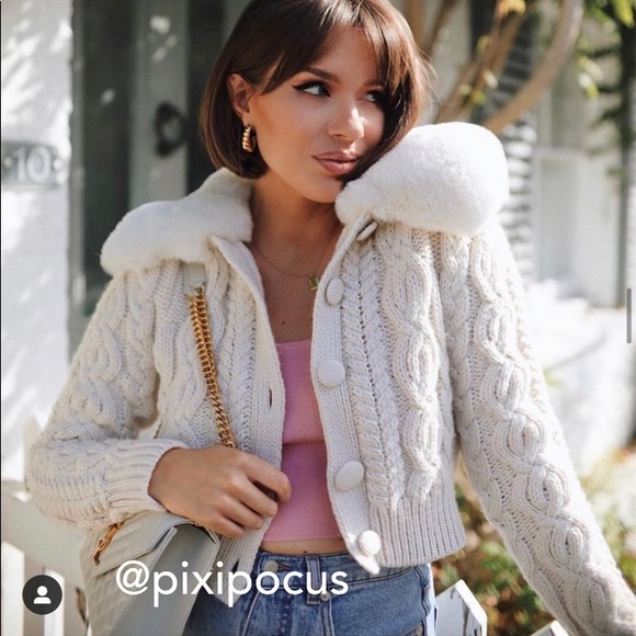 Nwt Zara Faux Fur Trim Knit Cardigan 